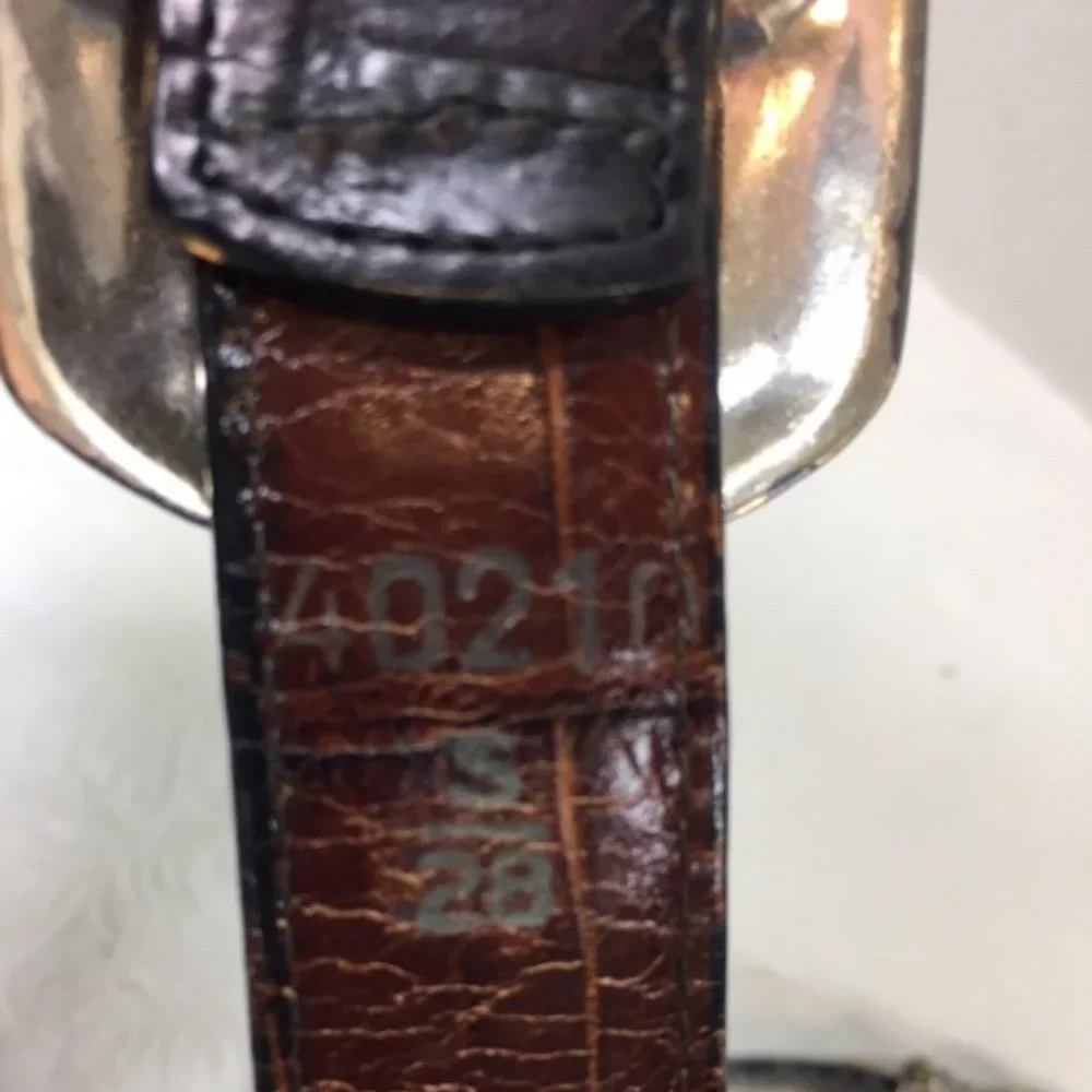 Brighton Brown Black Reversible Two-Toned Leather Croco-Look Belt Small